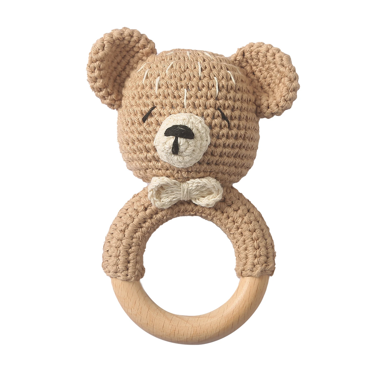 CuddleRattle – Soft & Playful – Crocheted Baby Rattle with Wooden Ring