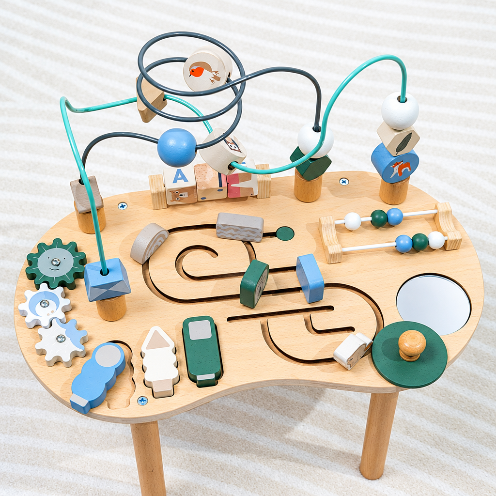WoodMaze – Fun & Educational – Wooden Activity Table with Bead Maze