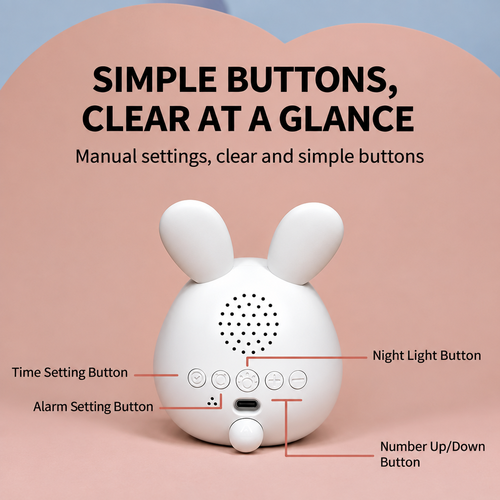 BunnyGlow – Cute & Practical – Digital Kids' Alarm Clock with Night Light
