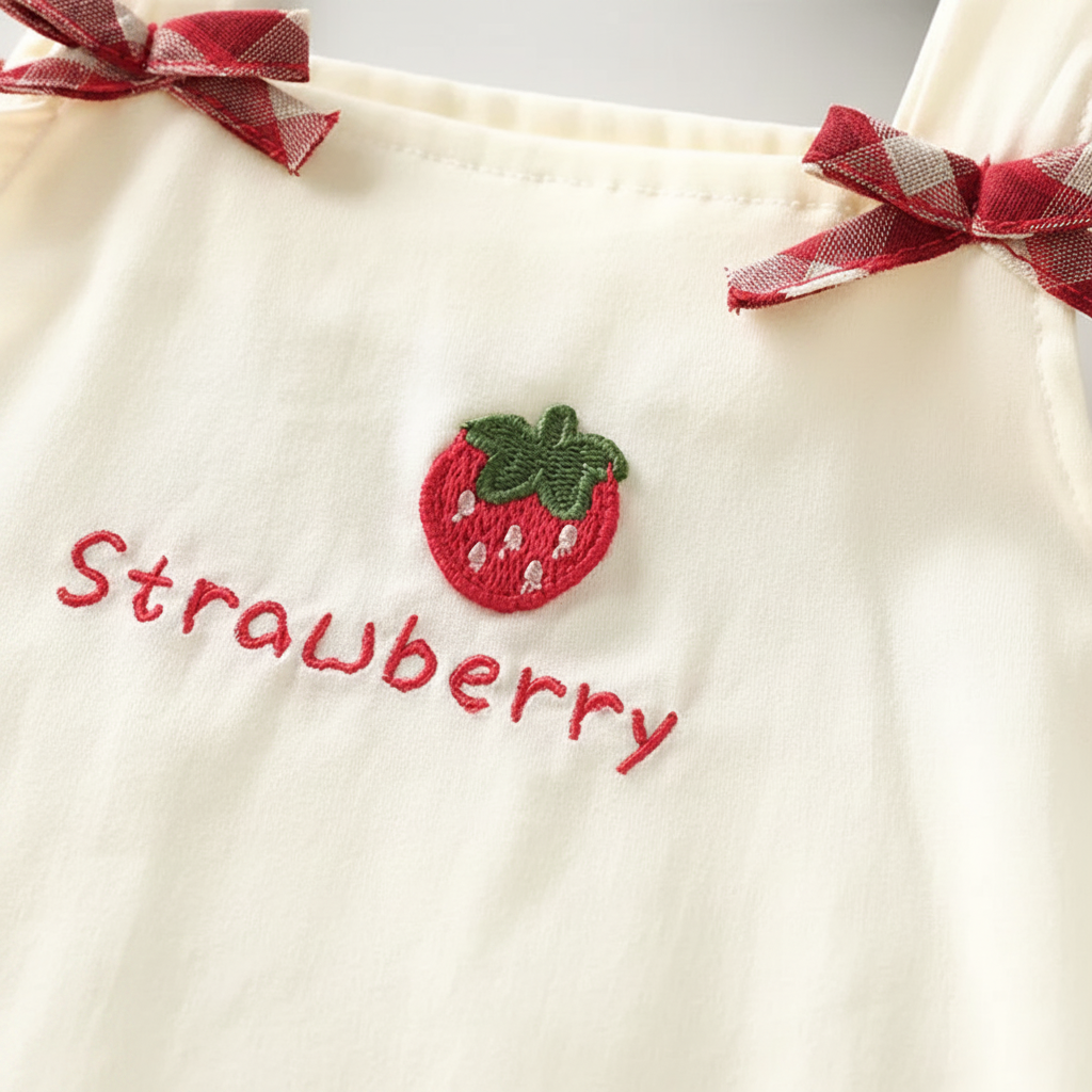 BerryBloom – Cute & Comfortable – Girls' Dress with Strawberry and Bunny Patch