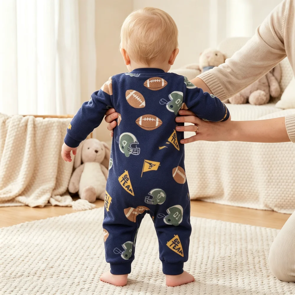 WarmBuddy – Cute & Soft – Fleece Baby Jumpsuit with Cartoon Print