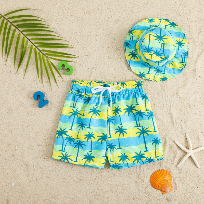 Beach Set – Colorful & stylish – Printed swim trunks & hat