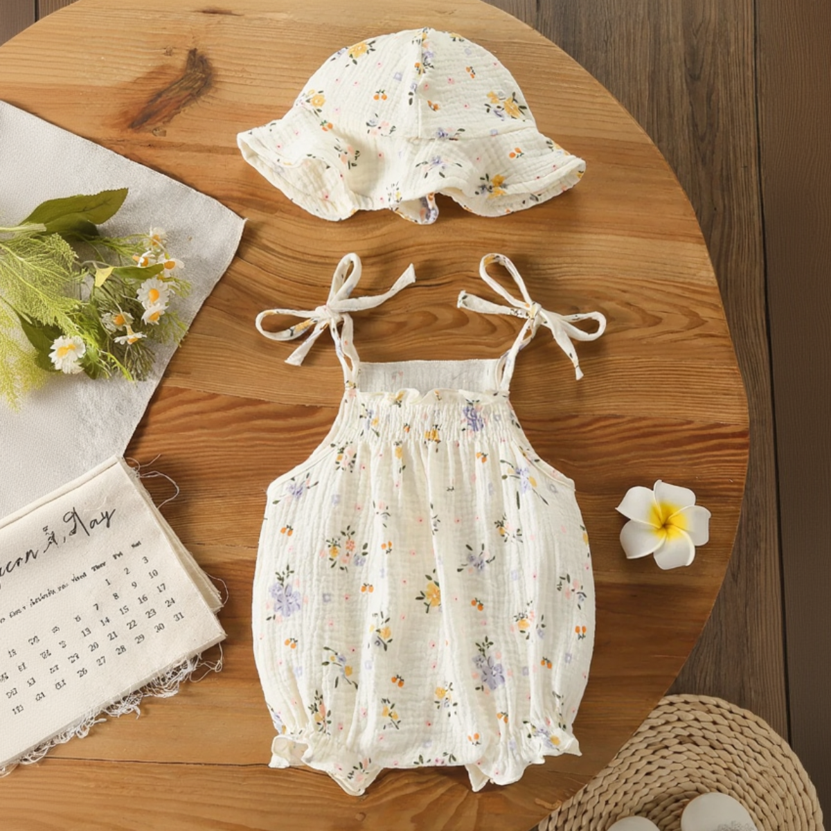 LittleBlossom – Summer Comfort & Style – Baby Sling Bodysuit with Hat