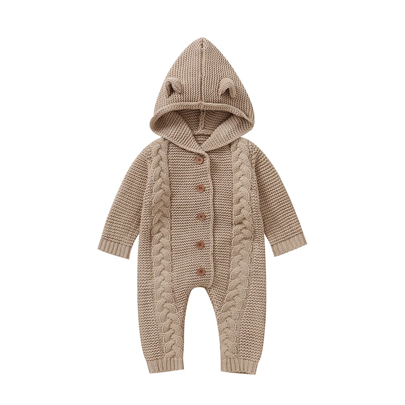 SoftKnit – Warm & Cute – Knitted Baby Jumpsuit with Hood