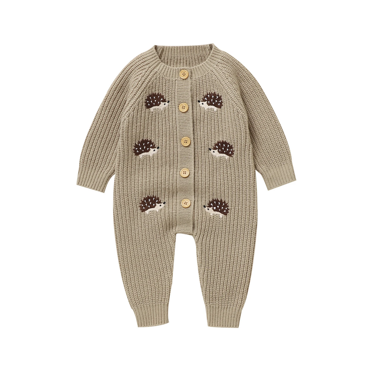 CozyHedge – Soft & Warm – Knitted Baby Jumpsuit with Hedgehog Print