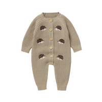 Thumbnail for CozyHedge – Soft & Warm – Knitted Baby Jumpsuit with Hedgehog Print