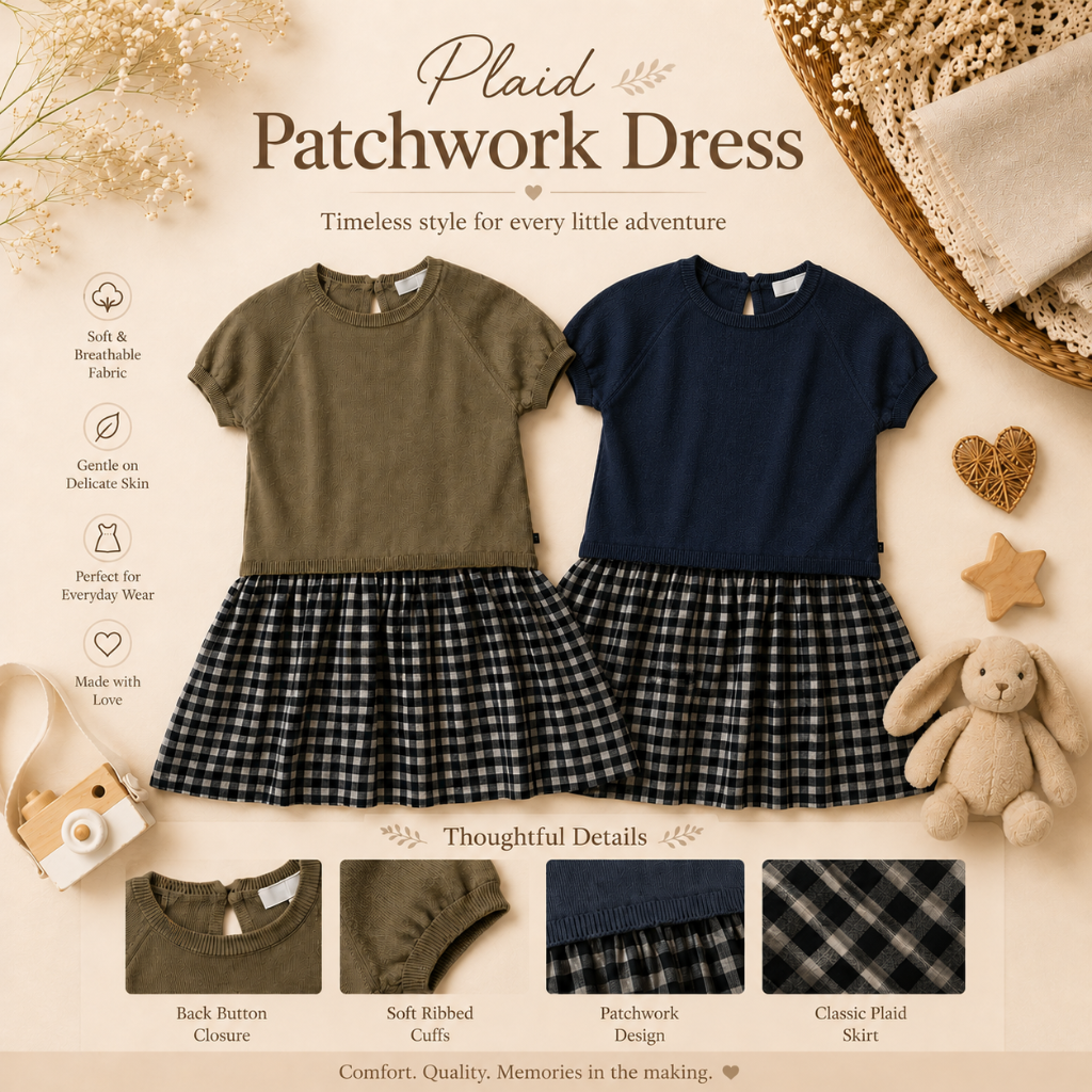 Plaid Patchwork Dress – Trendy & Lightweight – Checkered Dress