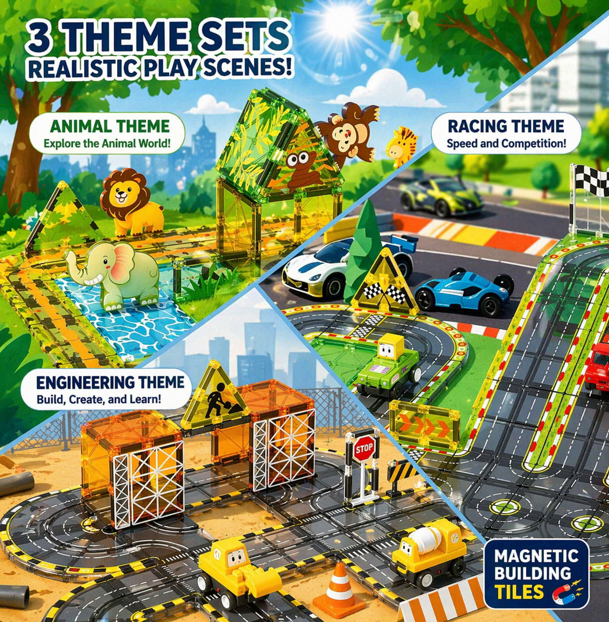 Magnetic Road Blocks – Creative & Educational – Magnetic Roads Building Set