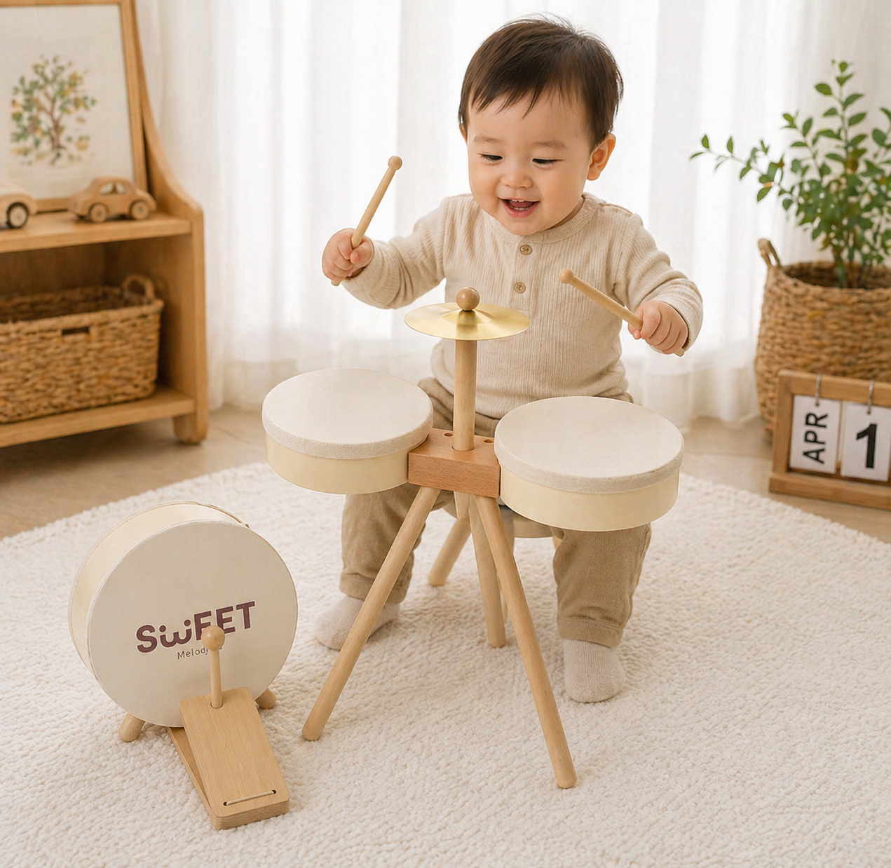 Kids Wooden Drum Toy – Music & Creativity – Drum Play Set