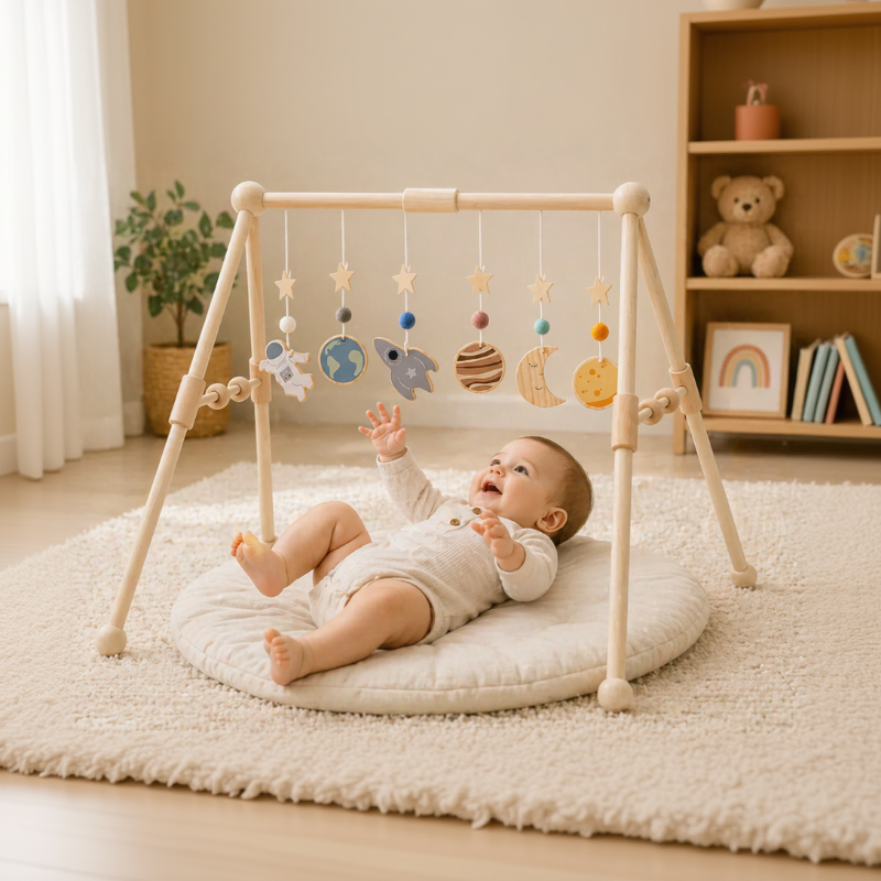 Wooden Baby Rattle Toy – Sensory & Safe – Baby Gym