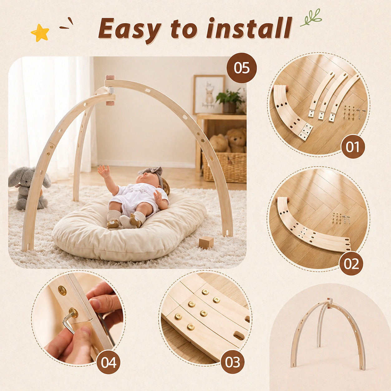 Wooden Baby Rattle Toy – Sensory & Safe – Baby Gym