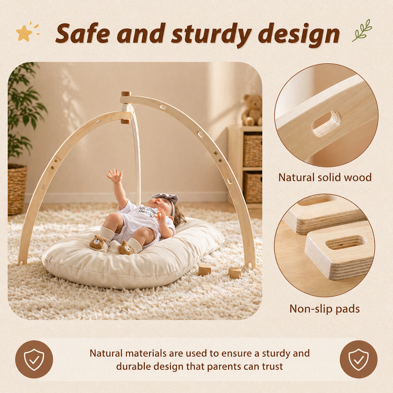 Wooden Baby Rattle Toy – Sensory & Safe – Baby Gym