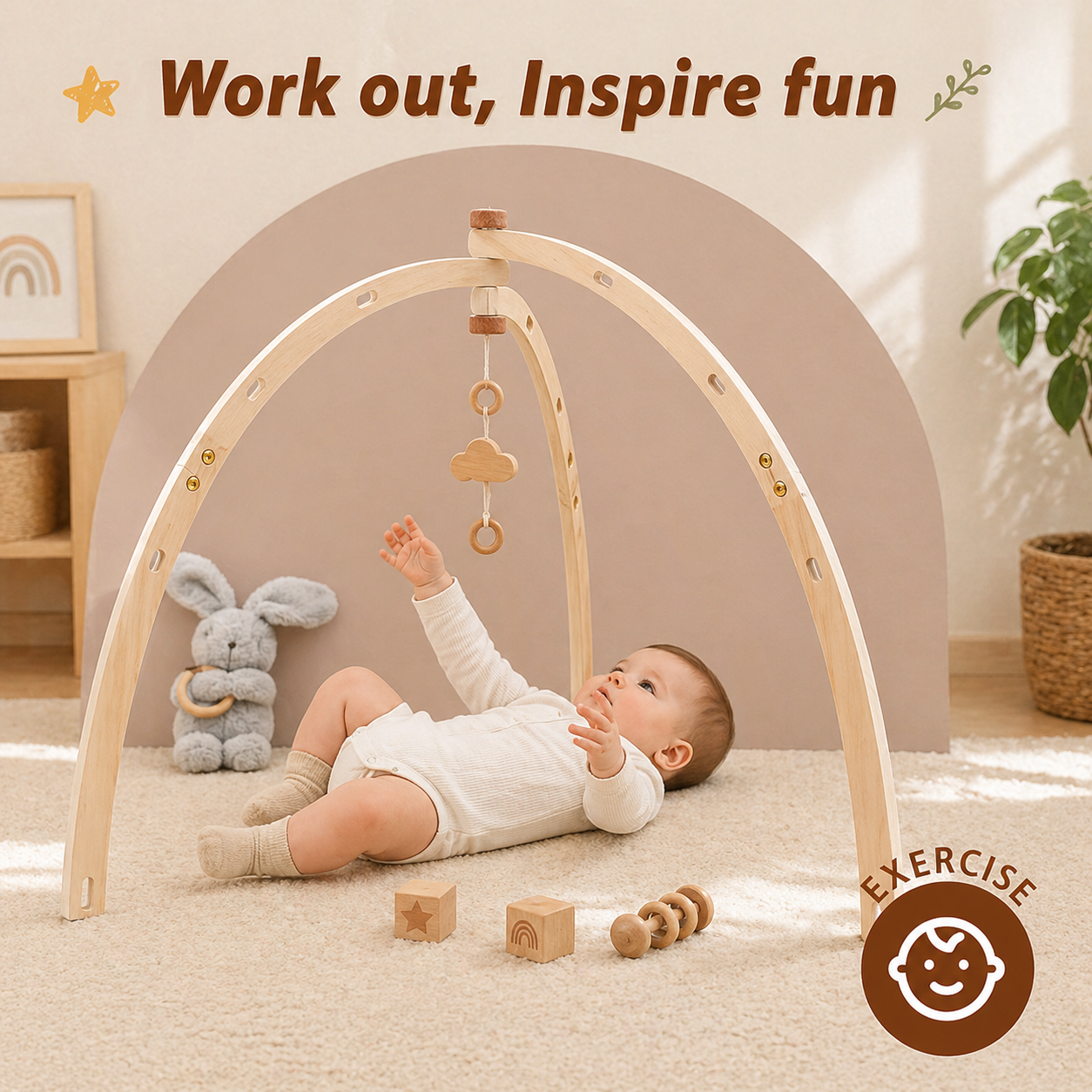 Wooden Baby Rattle Toy – Sensory & Safe – Baby Gym