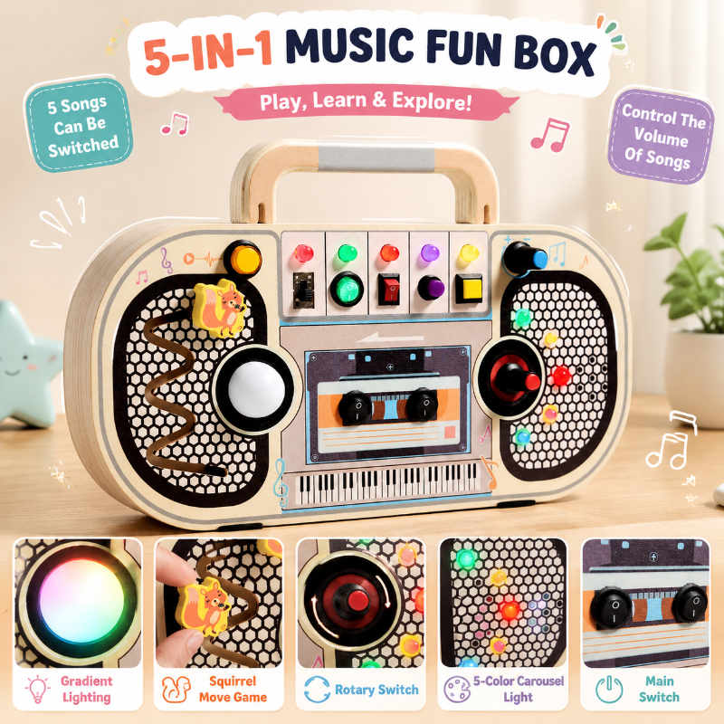 Wooden Busy Board – Motor Skills & Interactive – Music Activity Board