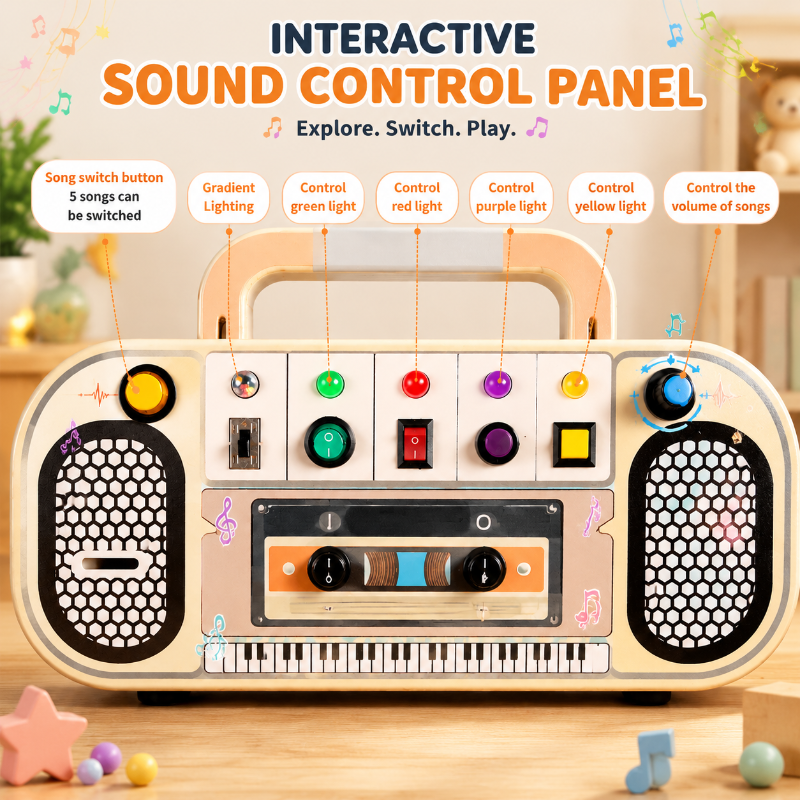 Wooden Busy Board – Motor Skills & Interactive – Music Activity Board