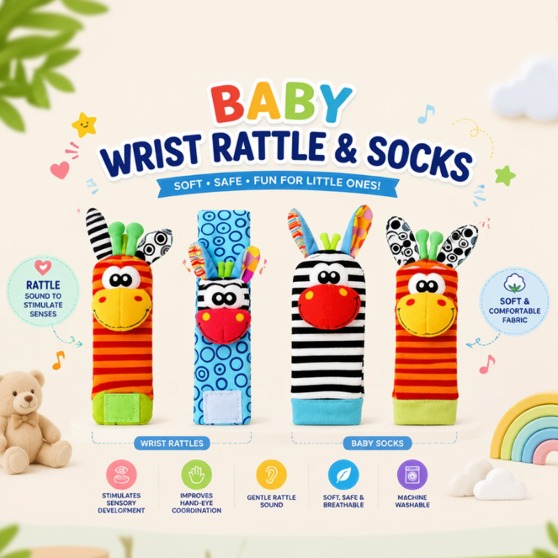 Wrist Rattle and Socks – Motor Skills & Play – Baby Rattles (Set of 4)