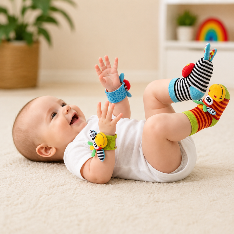 Wrist Rattle and Socks – Motor Skills & Play – Baby Rattles (Set of 4)
