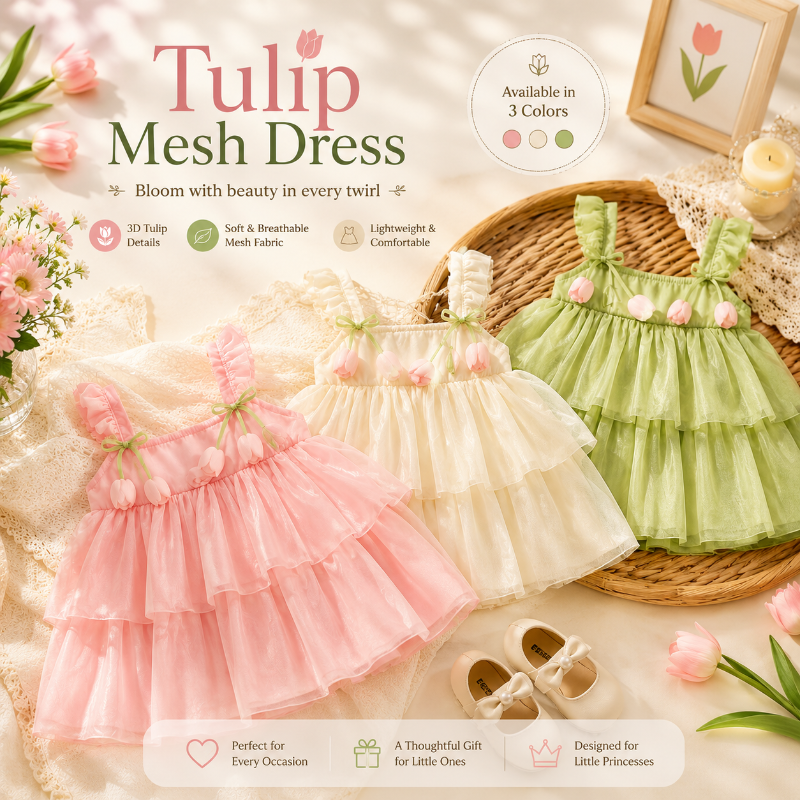Tulip Mesh Dress – Elegant & Comfort – Children's Dress