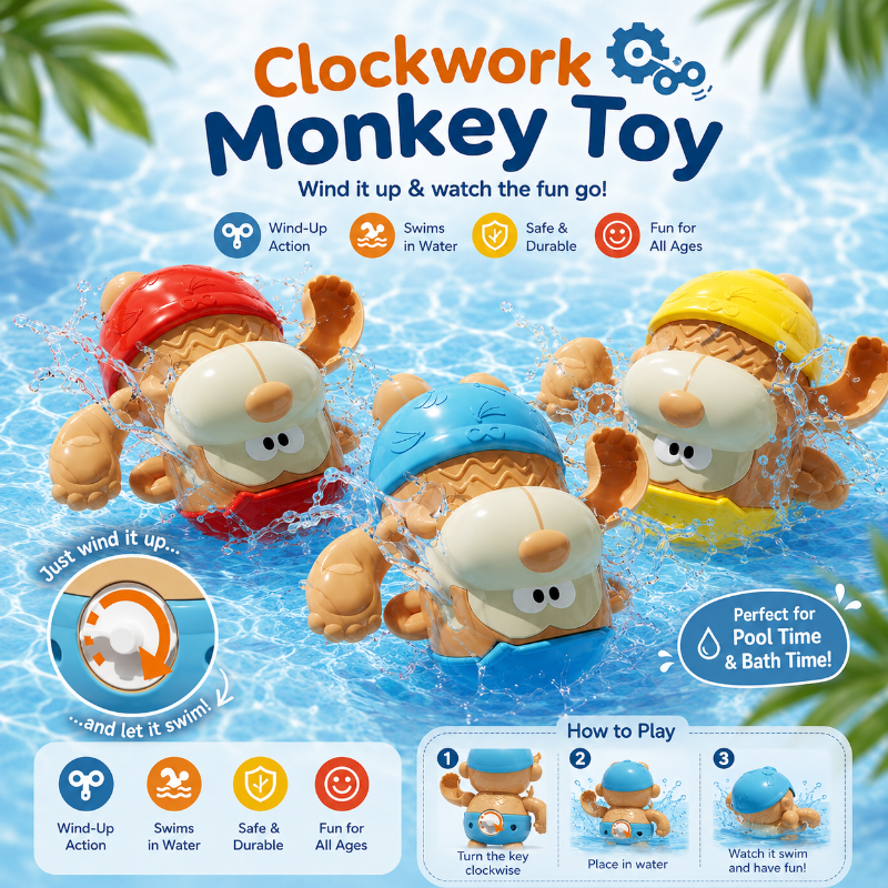 Clockwork Monkey Toy – Playful & Water Fun – Wind-Up Bath Toy