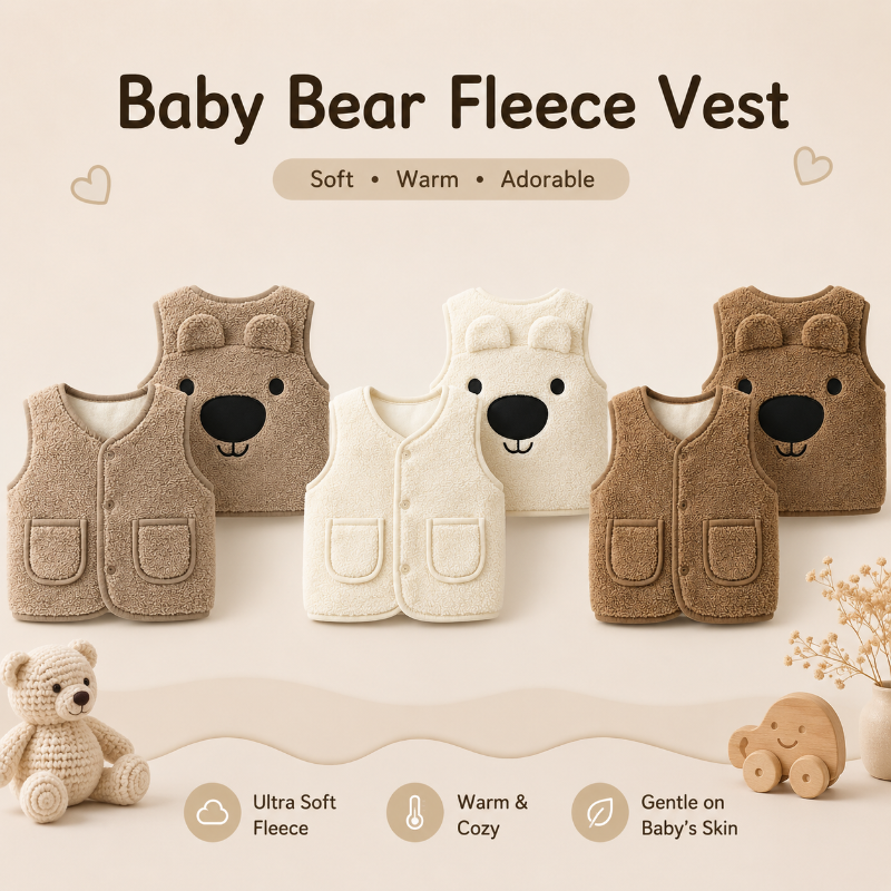 Baby Bear Fleece Vest – Warm & Soft – Kids' Bear Cardigan