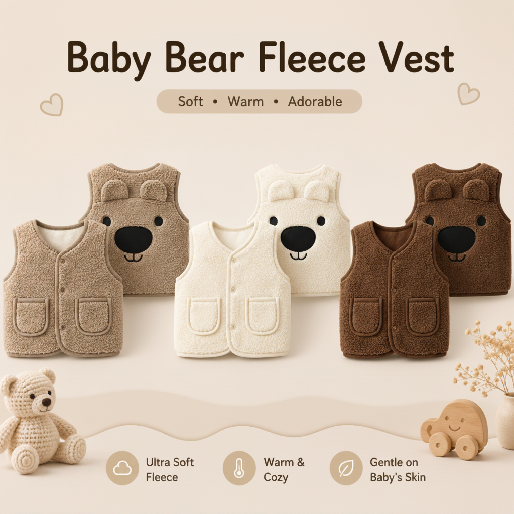 Baby Bear Fleece Vest – Warm & Soft – Kids' Bear Cardigan