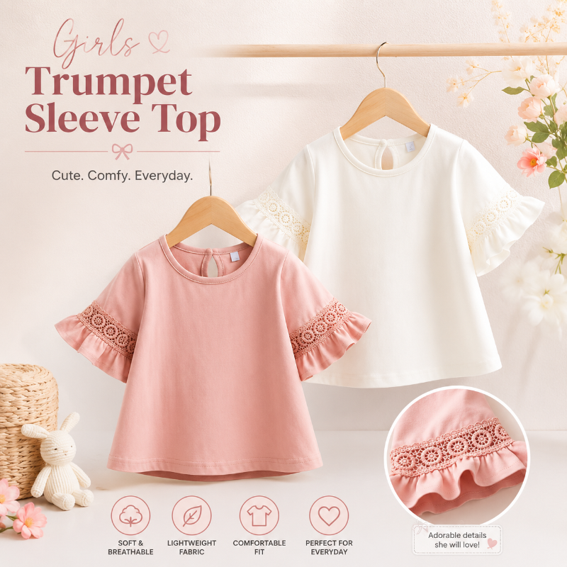 Girls Trumpet Sleeve Top – Elegance & Comfort – Lace Sleeves