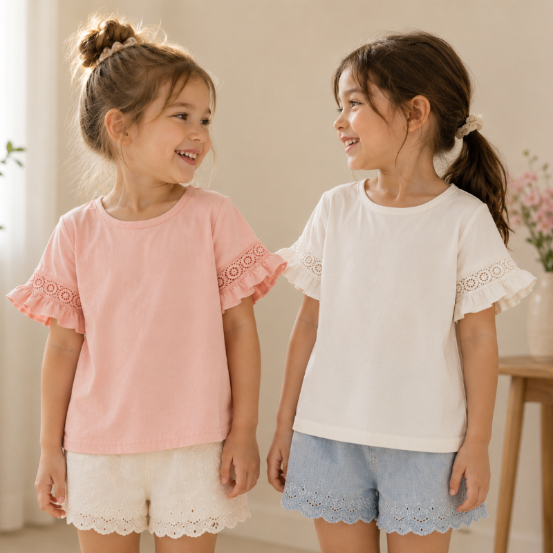 Girls Trumpet Sleeve Top – Elegance & Comfort – Lace Sleeves