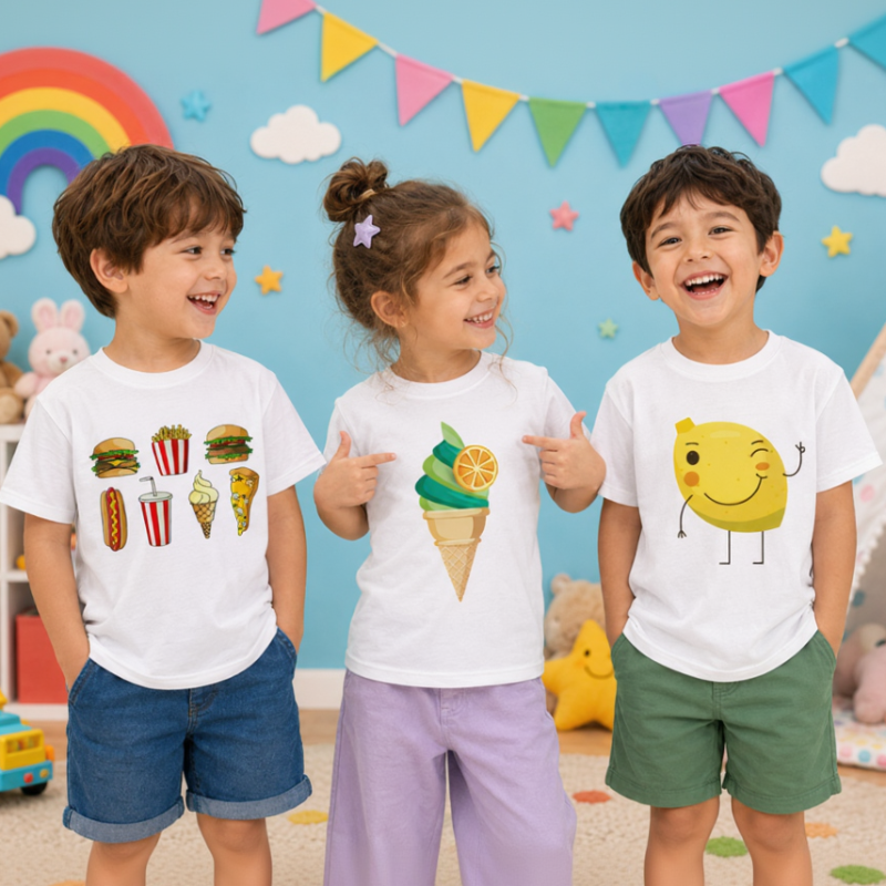 Boys & Girls Summer Tee – Comfortable & Playful – Cute Print Kids' T-Shirt