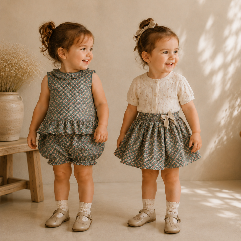 Matching Set – Comfortable & Daisy Print – Bloomers, Skirt & Blouse