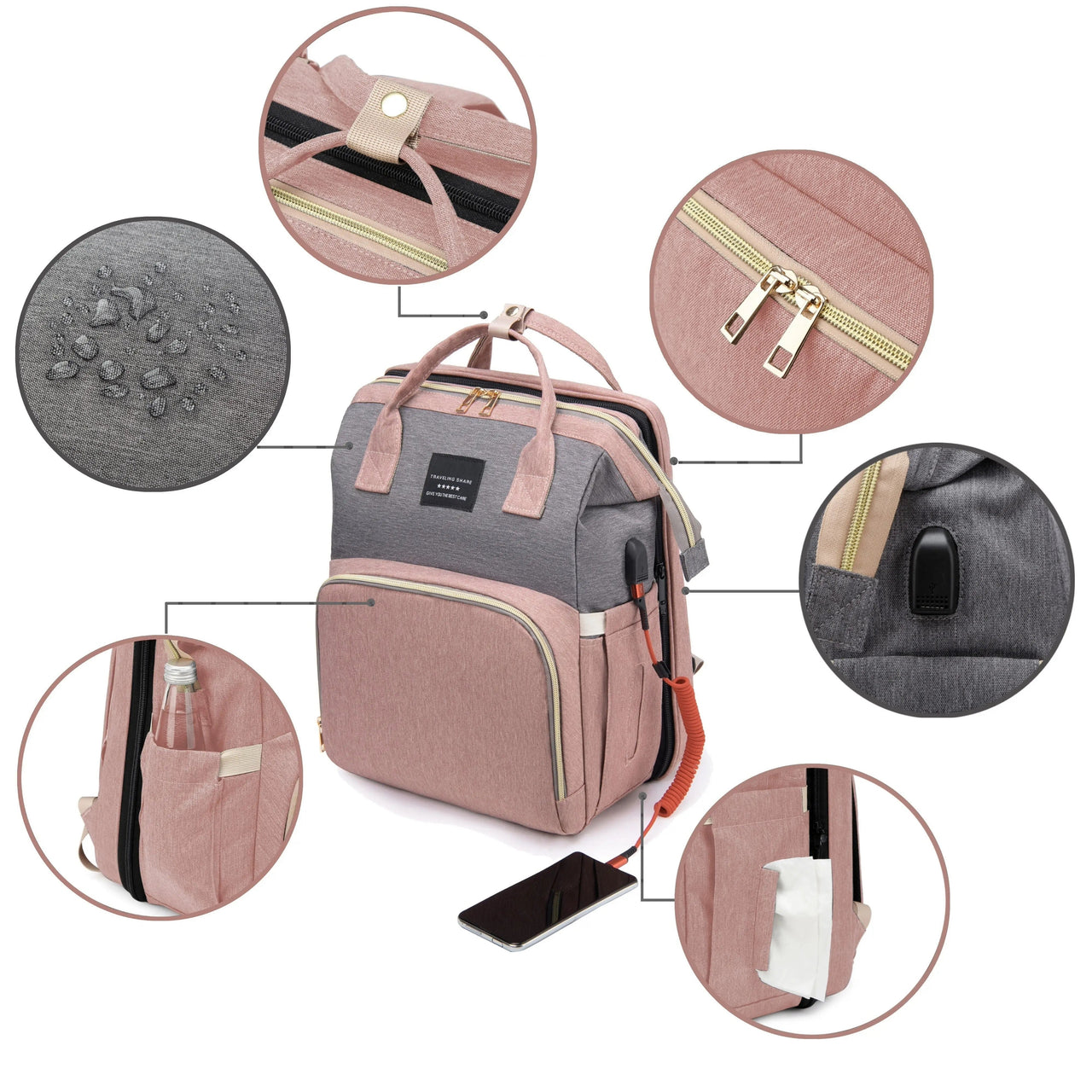 Nuvella Baby – Always Prepared – Multifunctional Diaper Bag with Bed