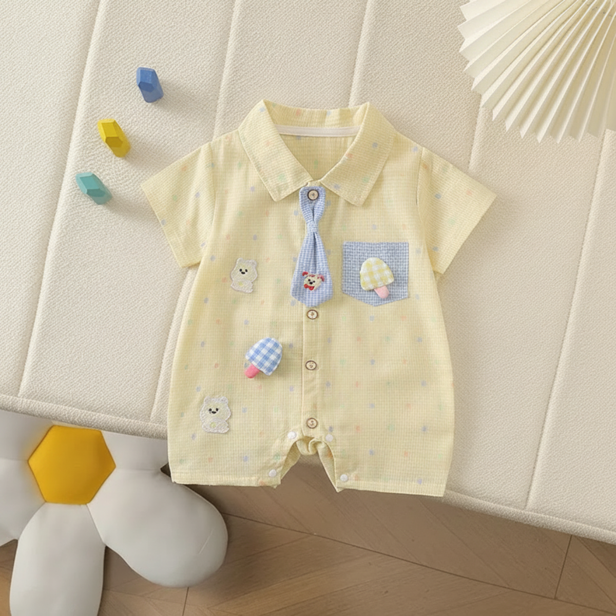 KiddoStyle – Cute & Soft – Kids' Jumpsuit with Bow Tie and Patch