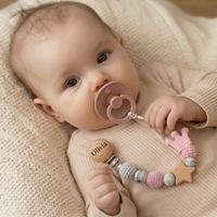 Thumbnail for Baby Pacifier Holder – With Name – Personalized Wooden & Silicone Beads