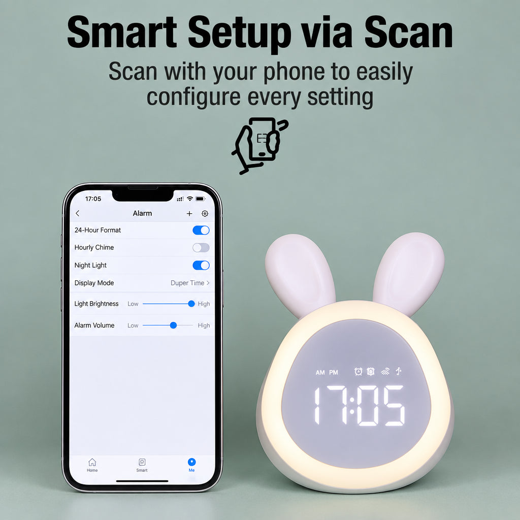 BunnyGlow – Cute & Practical – Digital Kids' Alarm Clock with Night Light