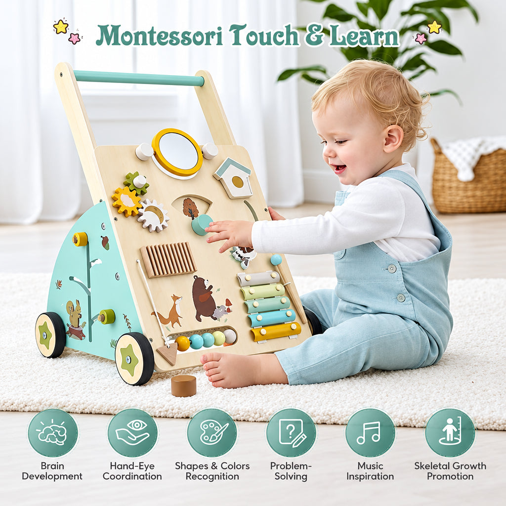WoodenSteps – Natural & Educational – Wooden Baby Walker with Play Panels