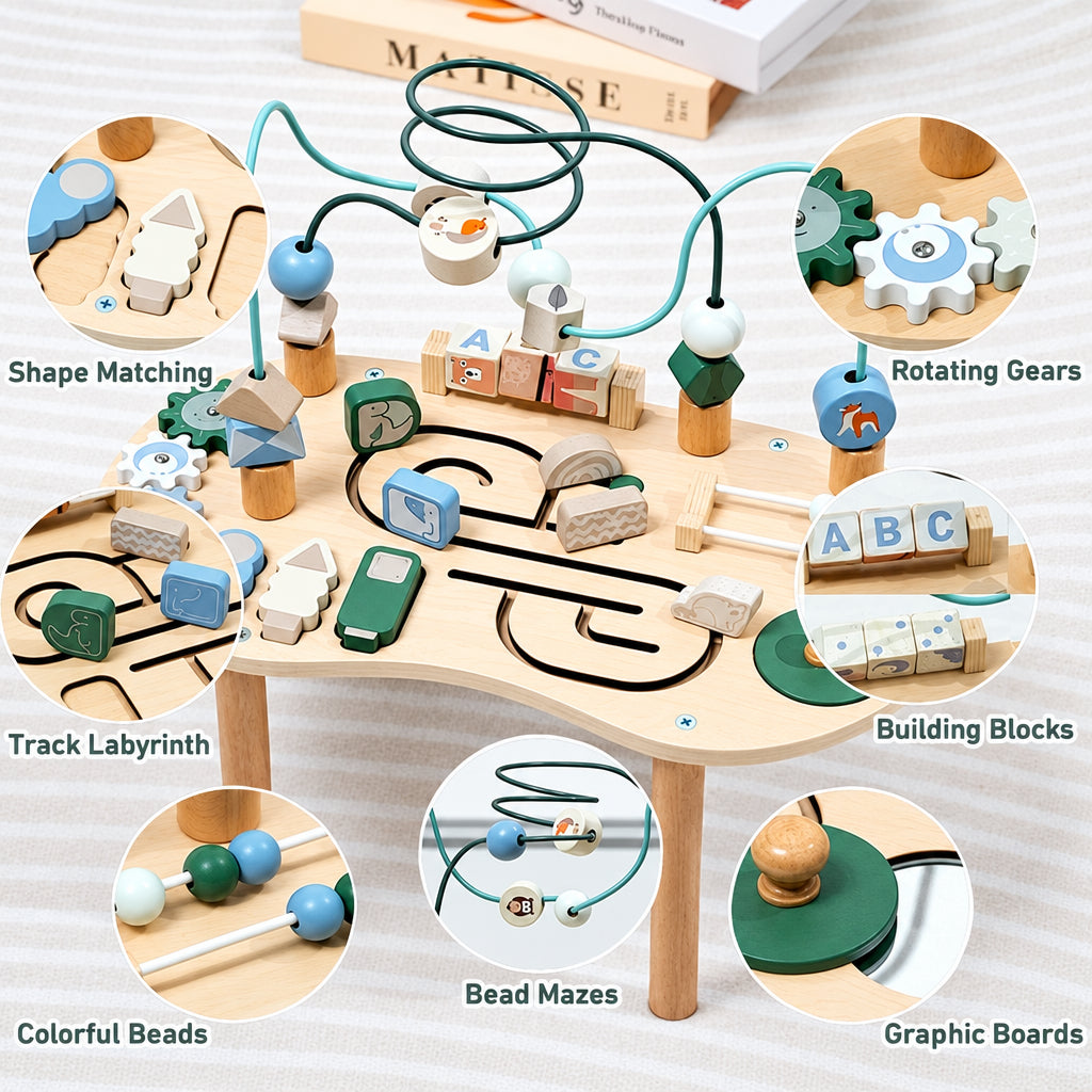 WoodMaze – Fun & Educational – Wooden Activity Table with Bead Maze