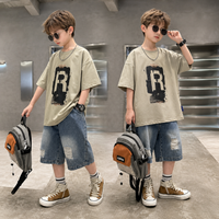 Thumbnail for CoolBoys – Cool & Comfortable – Boys' Outfit with Shirt and Denim Shorts