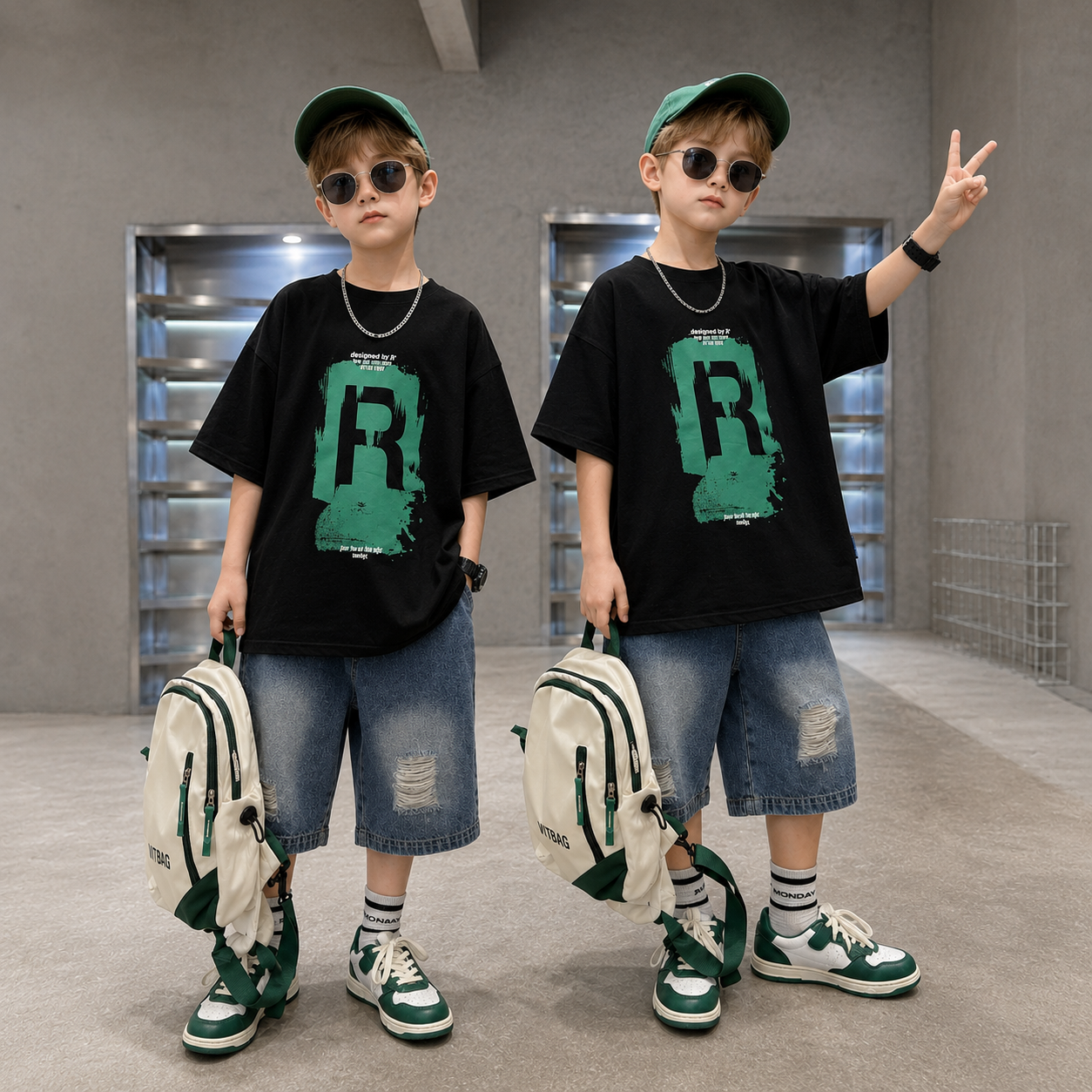 CoolBoys – Cool & Comfortable – Boys' Outfit with Shirt and Denim Shorts