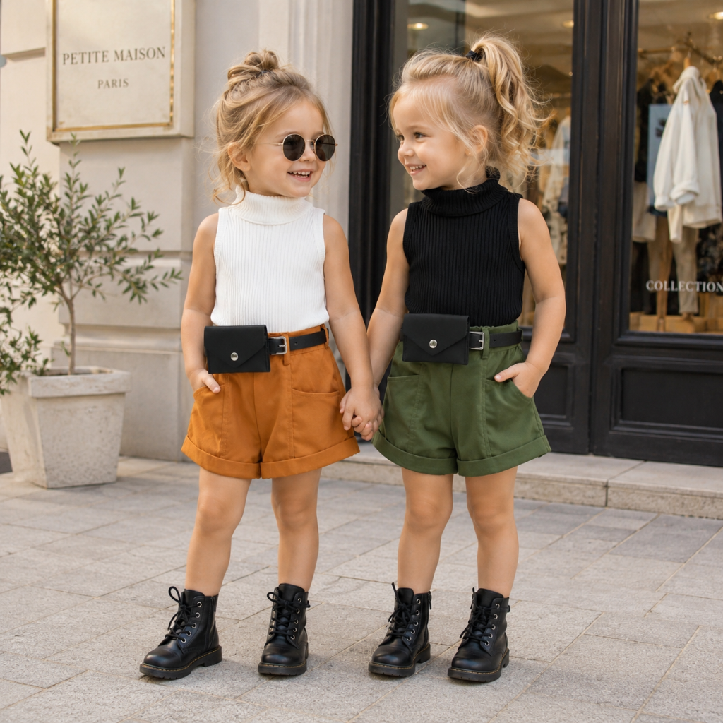 MiniFashionista – Elegant & Trends – Girls' Set with Top, Shorts, and Waist Bag