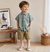 Thumbnail for LittleGent – Trendy & Casual – Boys' Set with Checkered Shirt and Shorts
