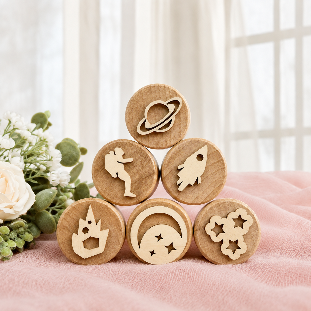 WoodStamp – Montessori & Creative – Set of 6 Wooden Clay Stamps