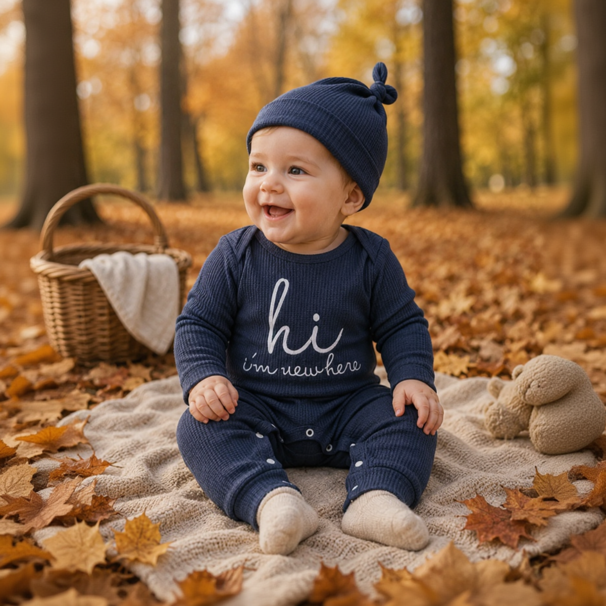 CuddleBaby – Hi, I'm new here – Baby Jumpsuit met Beanie Set