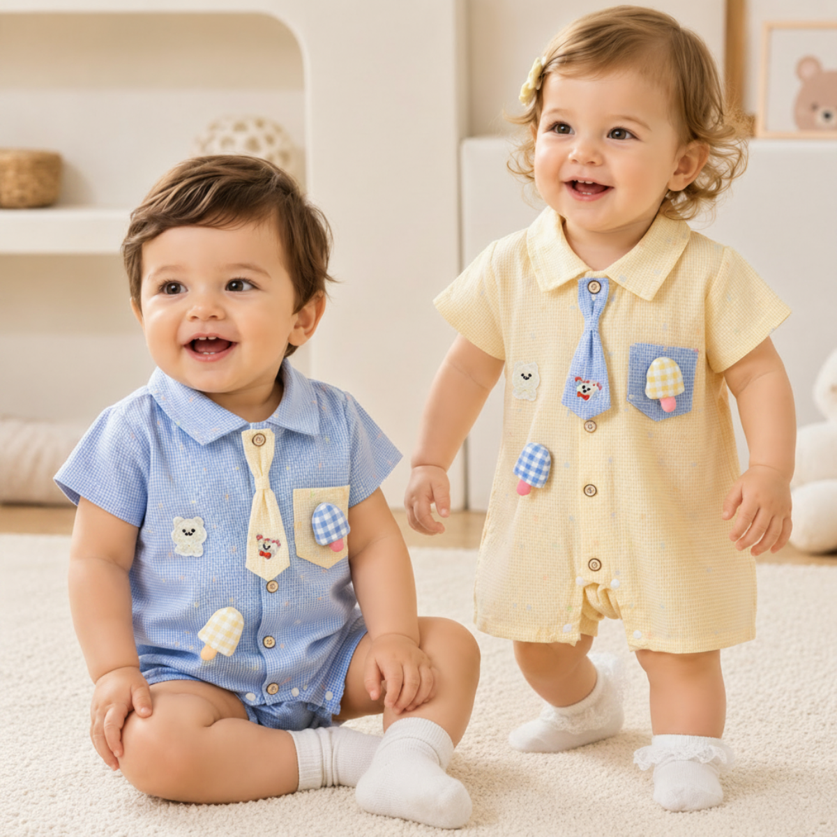 KiddoStyle – Cute & Soft – Kids' Jumpsuit with Bow Tie and Patch