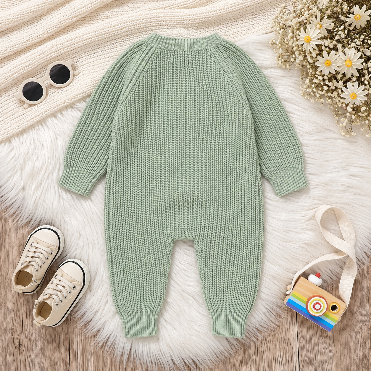 CozyHedge – Soft & Warm – Knitted Baby Jumpsuit with Hedgehog Print