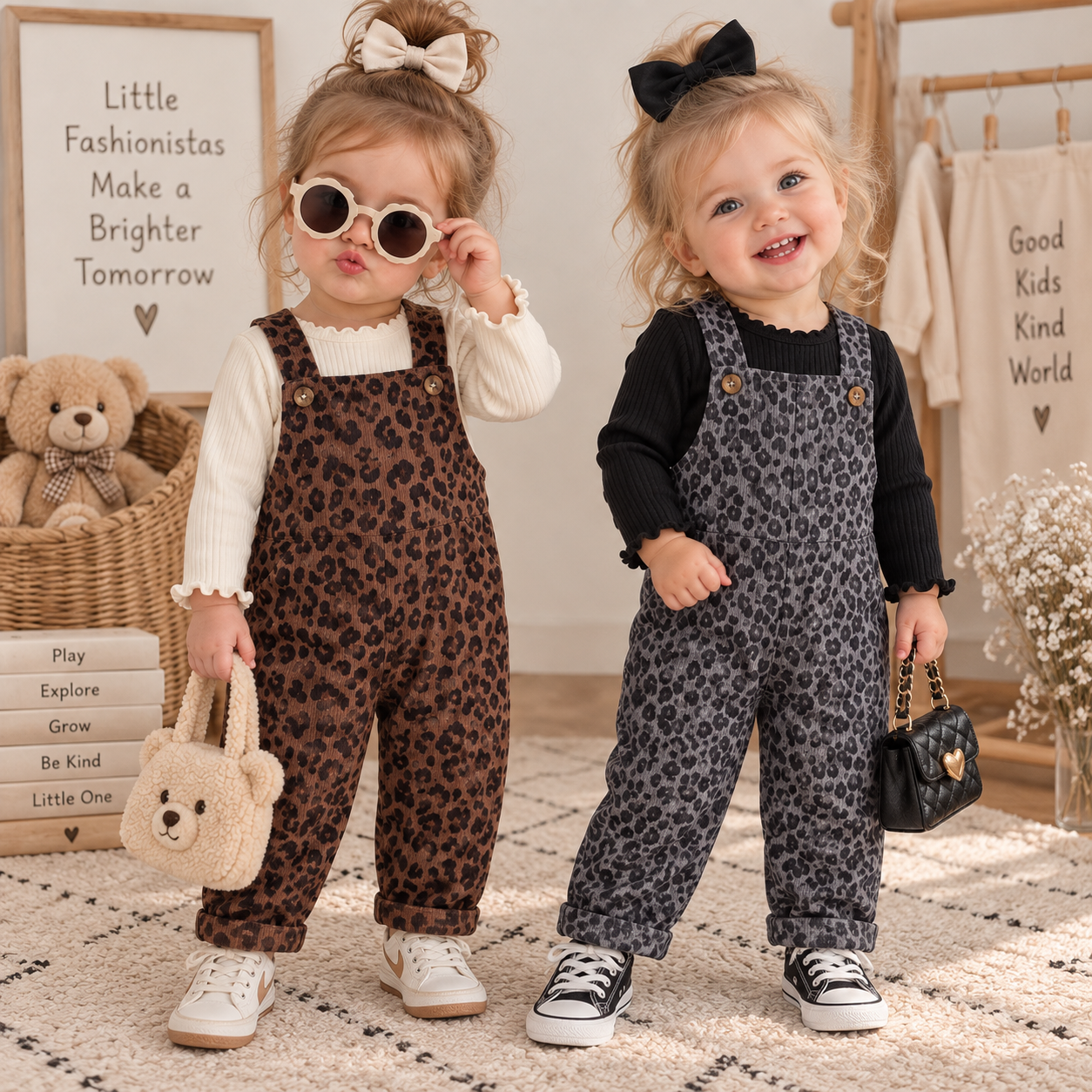 LeopardChic – Trendy & Comfortable – Girls' Overalls with Leopard Print