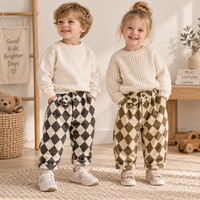 Thumbnail for RetroBloom – Comfortable & Playful – Kids' Pants with an Argyle Pattern
