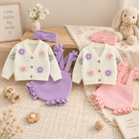 Thumbnail for FloraKnit – Soft & Cute – Baby Outfit with Cardigan, Overalls, and Headband