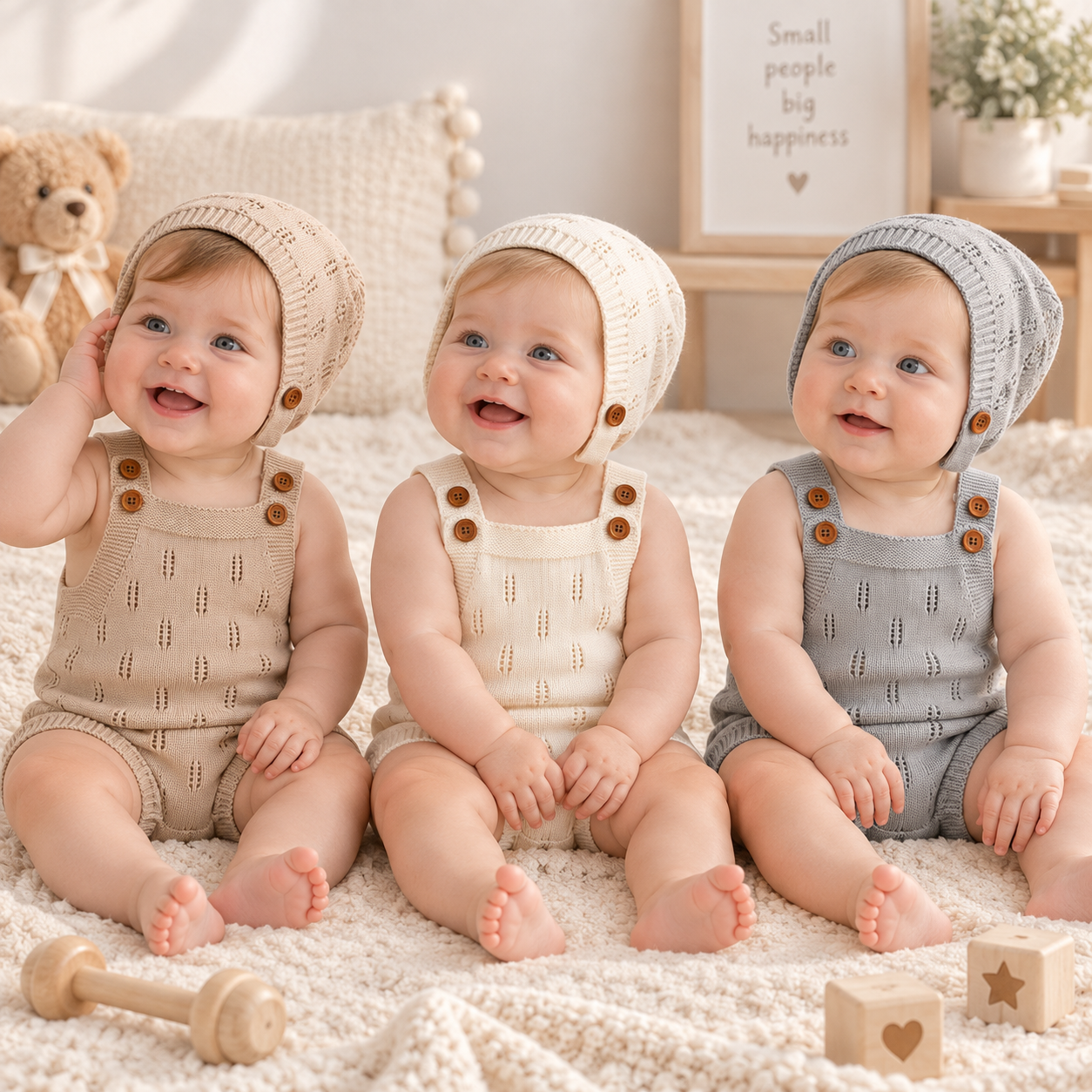 MiniCozy – Soft & Comfortable – Knitted Baby Overalls with a Little Hat