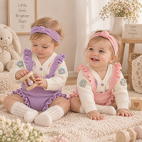 Thumbnail for FloraKnit – Soft & Cute – Baby Outfit with Cardigan, Overalls, and Headband