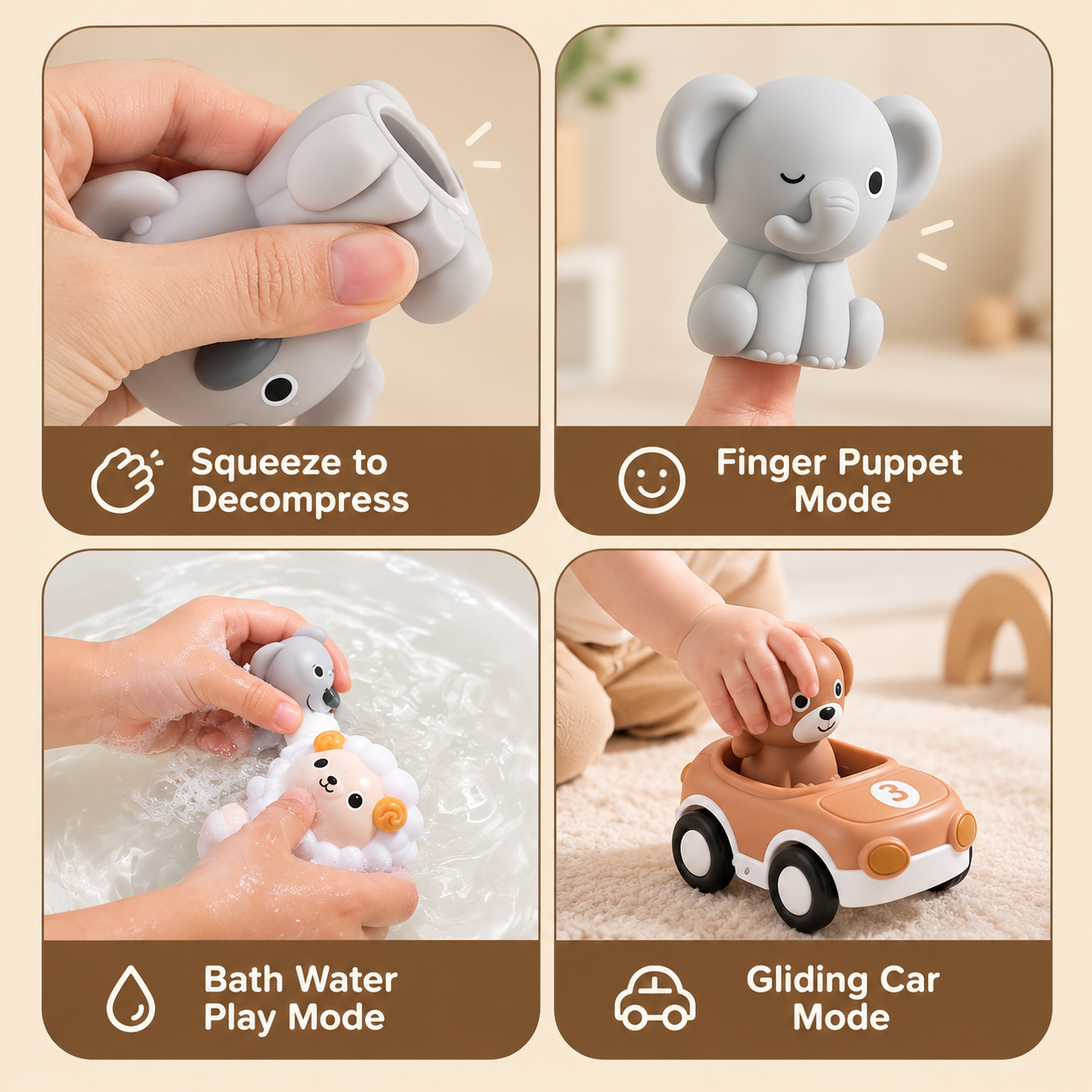 AnimalRide – Playful & Cute – Silicone Animal Cars (3-Pack)