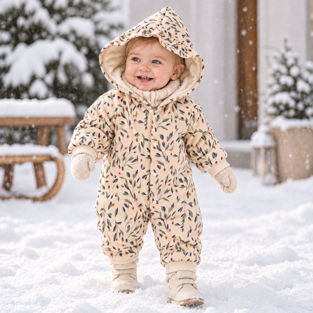 FloraCozy – Soft & Warm – Baby Girls' Winter Romper with Flowers